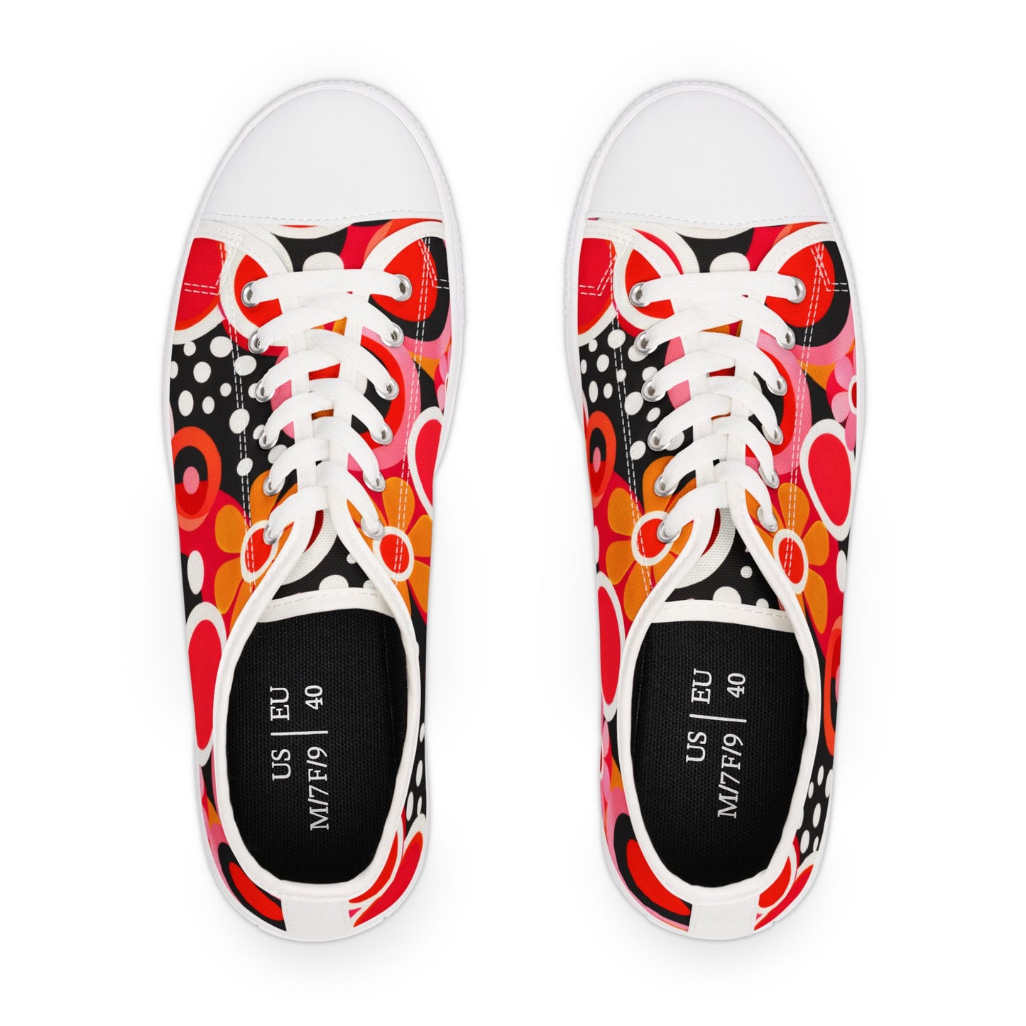 Retro Pop Circles Low Top Sneakers — Women's Colorful Floral Dot Print