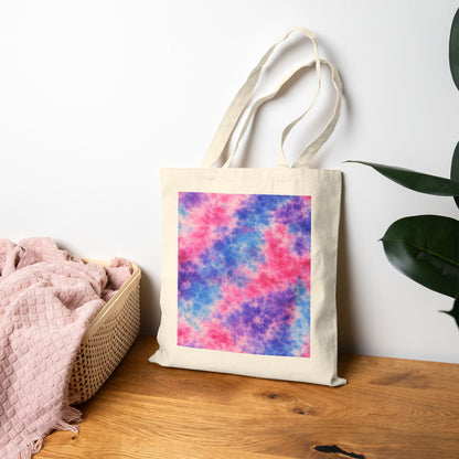 Tie-Dye Pink Blue Canvas Tote Bag — Colorful Festival Beach Market Bag