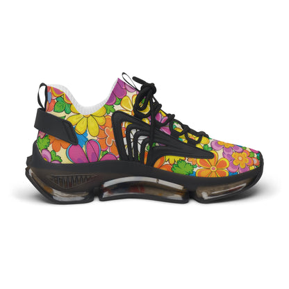 Floral Retro Mesh Sneakers — Women's Colorful 60s Flower Power Athletic Shoes