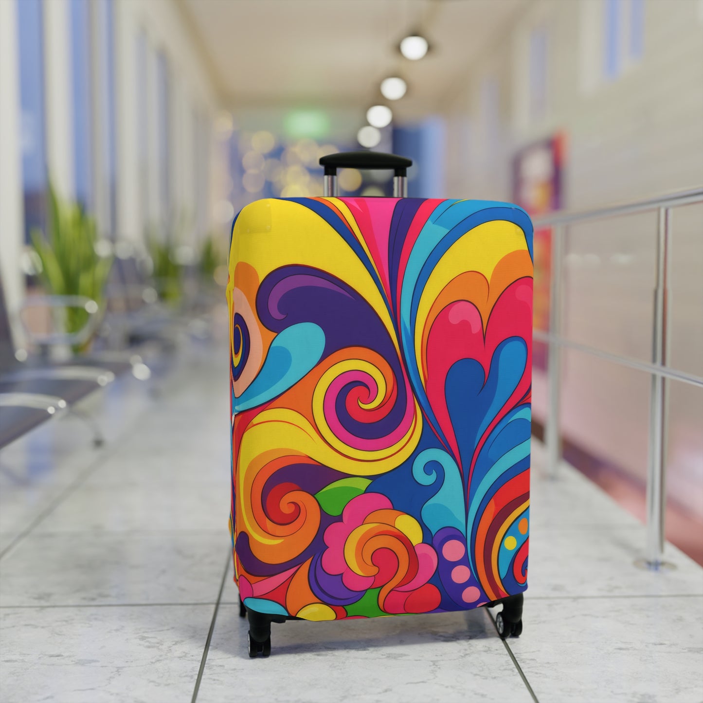 Psychedelic Swirl Luggage Cover — Colorful Retro Travel Protector
