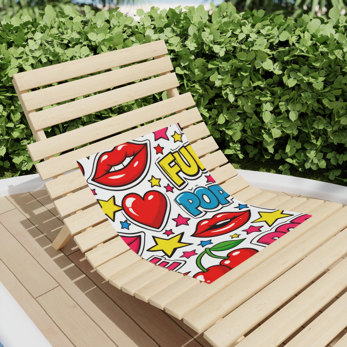 Pop Art Cherry Beach Towel — Fun Lips, Hearts & "POP" Pattern