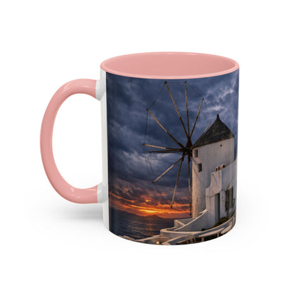 Santorini Windmill Storm Coffee Mug | Dramatic Sky Greek Travel Gift