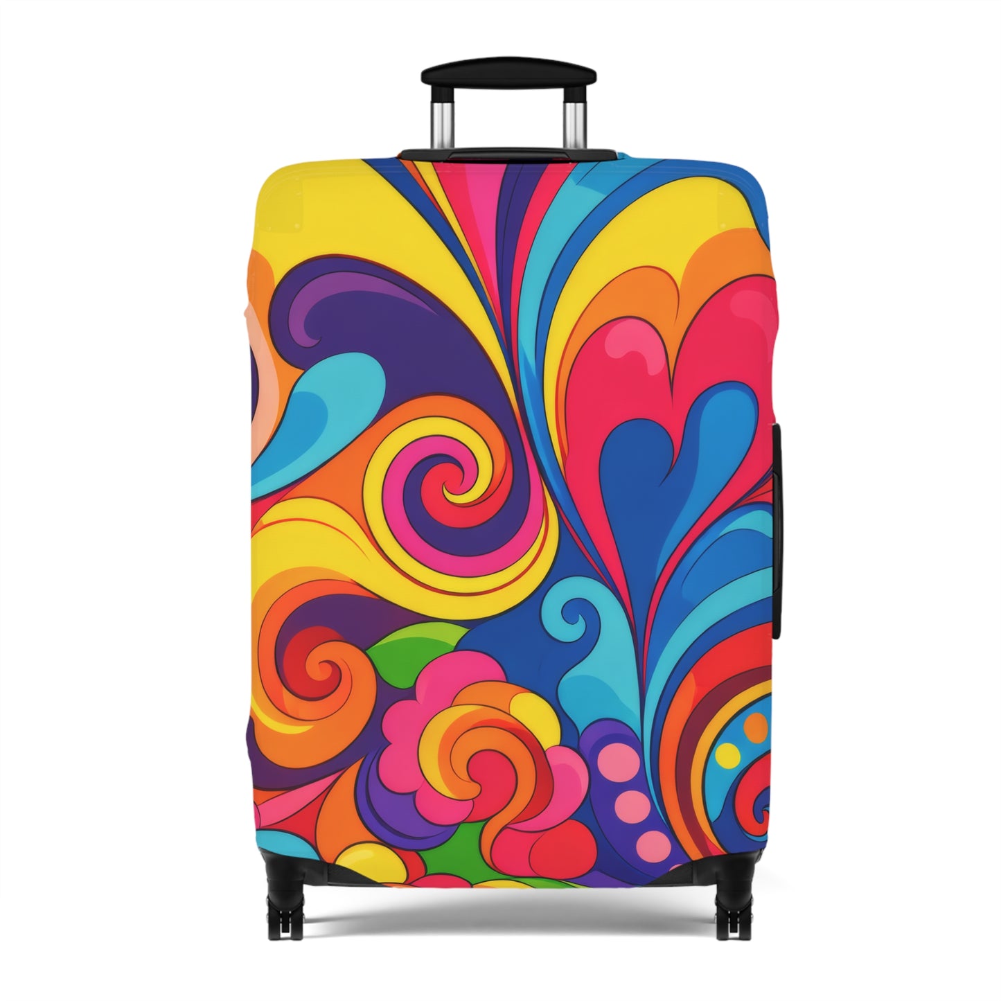 Psychedelic Swirl Luggage Cover — Colorful Retro Travel Protector