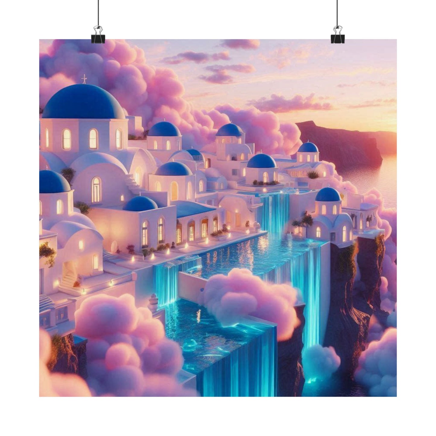 Dreamy Sunset Cloud City Matte Poster — Vertical Wall Art