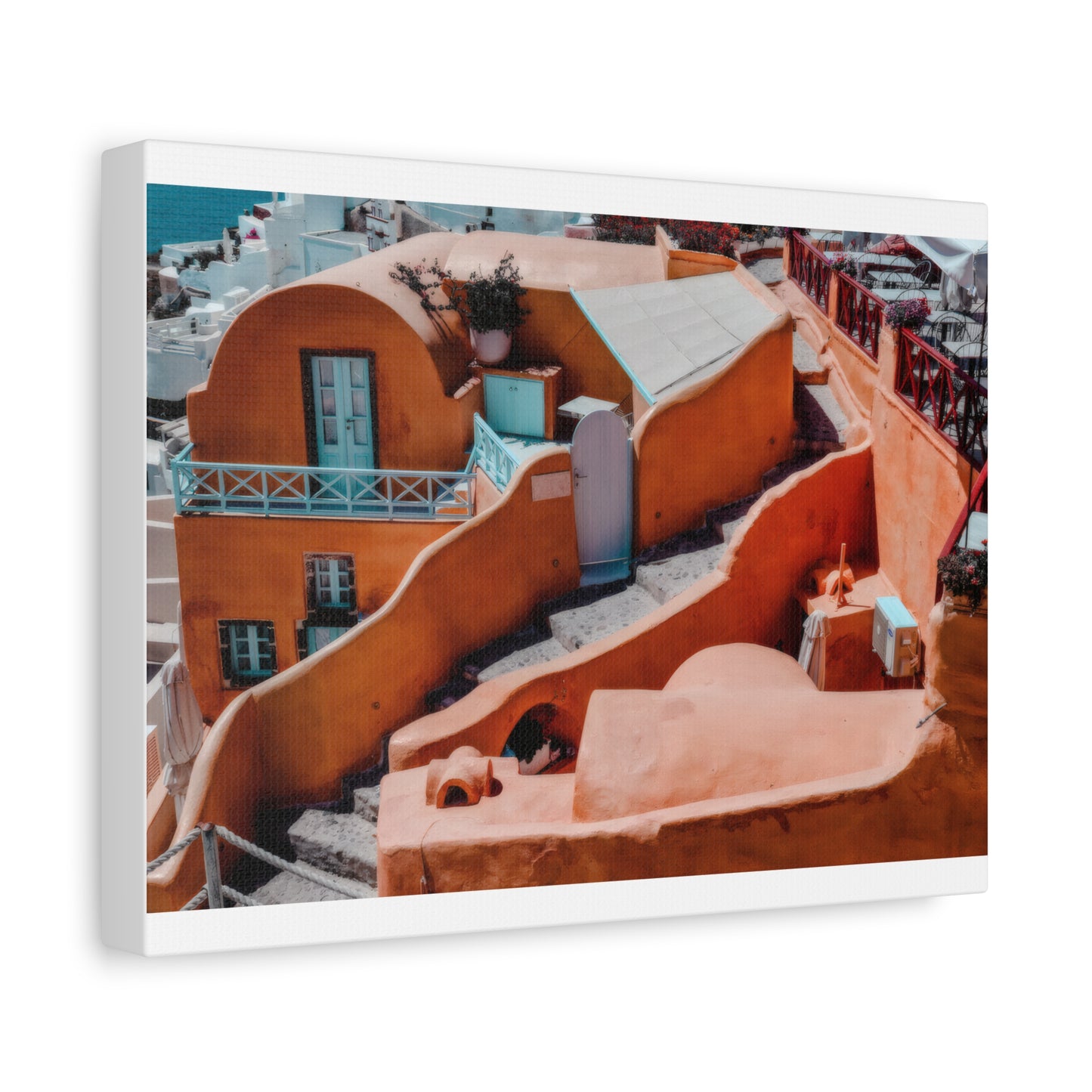 Santorini Orange Architecture Canvas, Oia Greece Terracotta Wall Art, Mediterranean Sunset Orange Home Decor