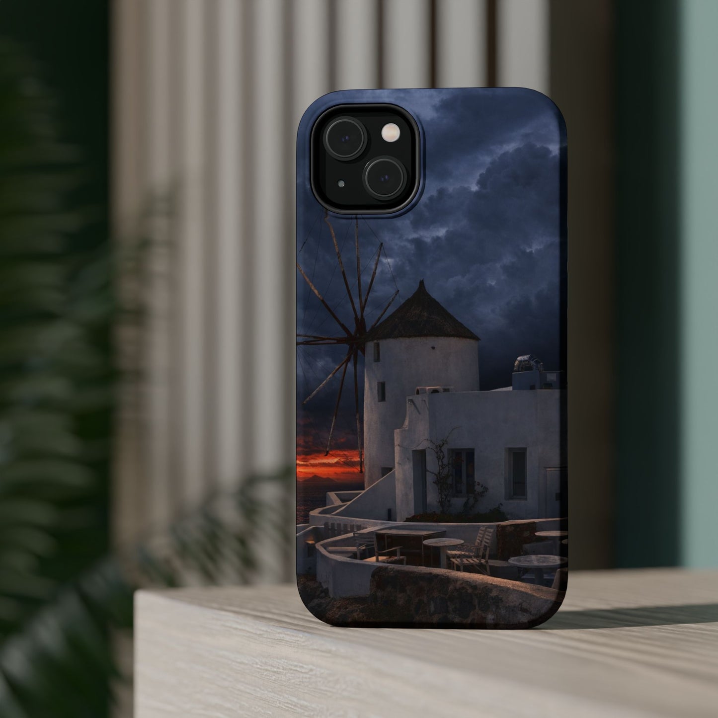 Santorini Windmill Sunset phone case | Magnetic impact-resistant case Greek Island Travel Gift