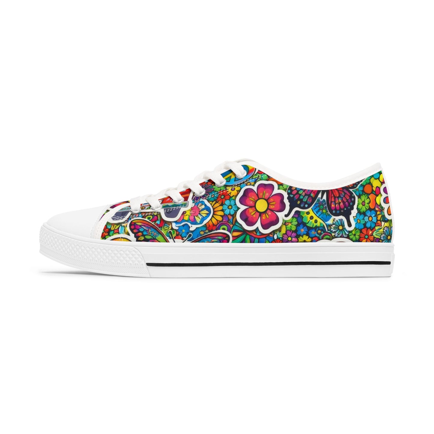 Women’s Low Top Sneakers — Colorful Retro Floral & Peace Vans Pattern