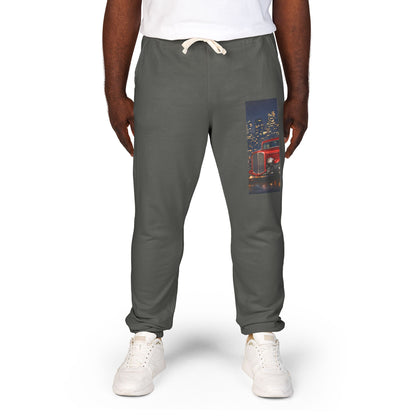 Retro Red Car City Night Print Men's Joggers
