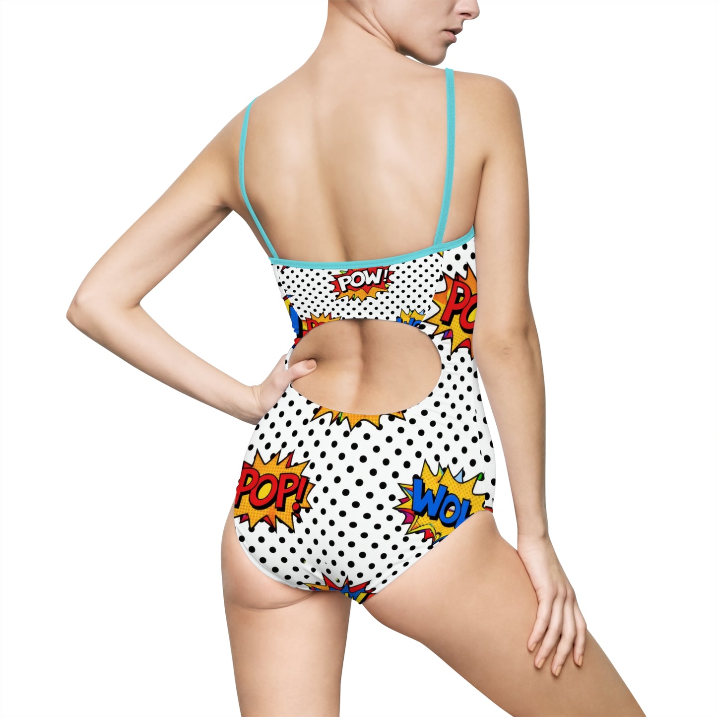 Comic Pop Art One‑Piece Swimsuit — "WOW! POW! POP!" Retro Dotted Print