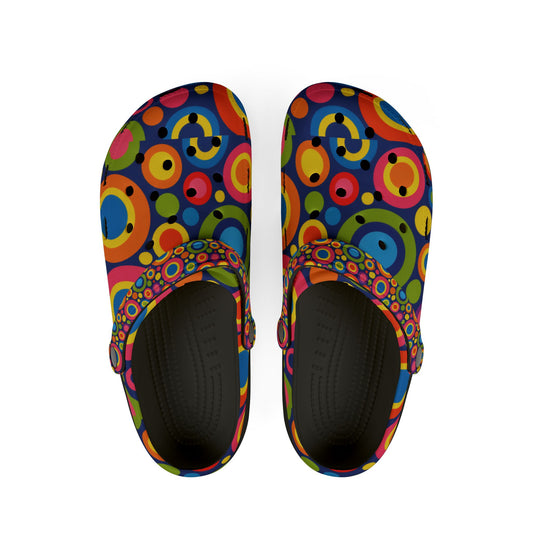 Colorful Retro Circle EVA Foam Clogs – Lightweight Slip-On Garden Shoes