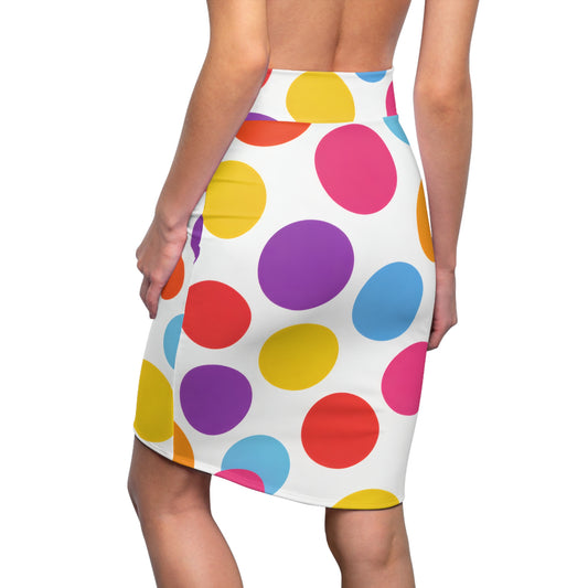 Colorful Polka Dot Pencil Skirt – Bright Retro Circle Print