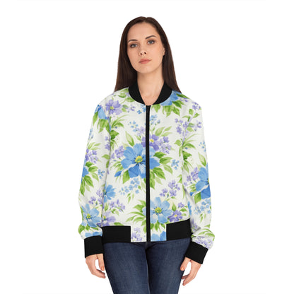 Floral Blue & Lavender All-Over Print Bomber Jacket