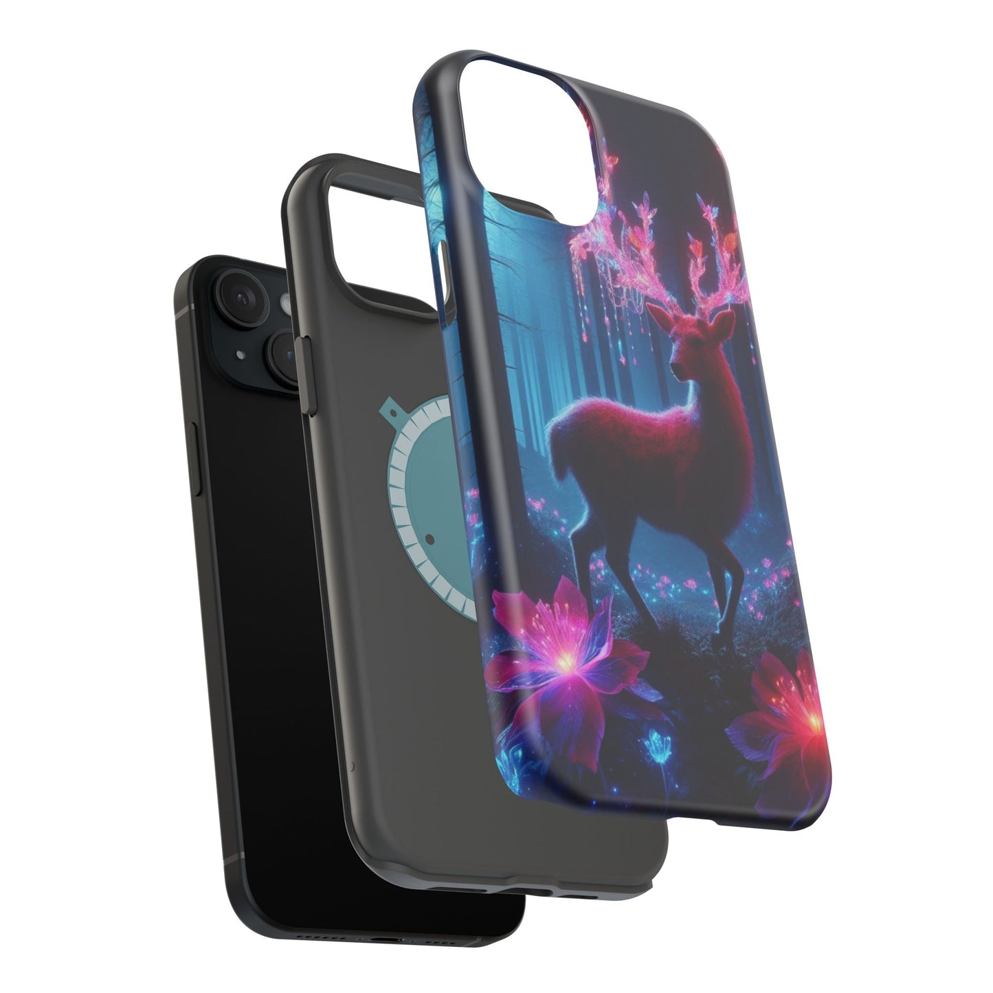 Magnetic Impact-Resistant Phone Case — Neon Fantasy Deer Forest Design