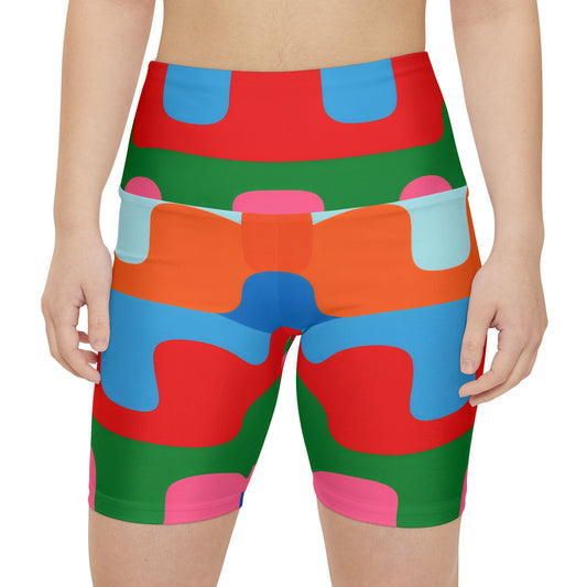 Women's Workout Shorts - Colorful Retro Wave All-Over Print