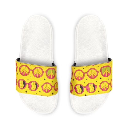 Women's Yellow Floral Removable-Strip Slide Sandals — Adjustable Strap Summer Sliders