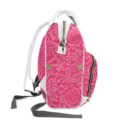 Pink Floral Diaper Backpack - Multifunctional Baby Nappy Bag with Large Pockets