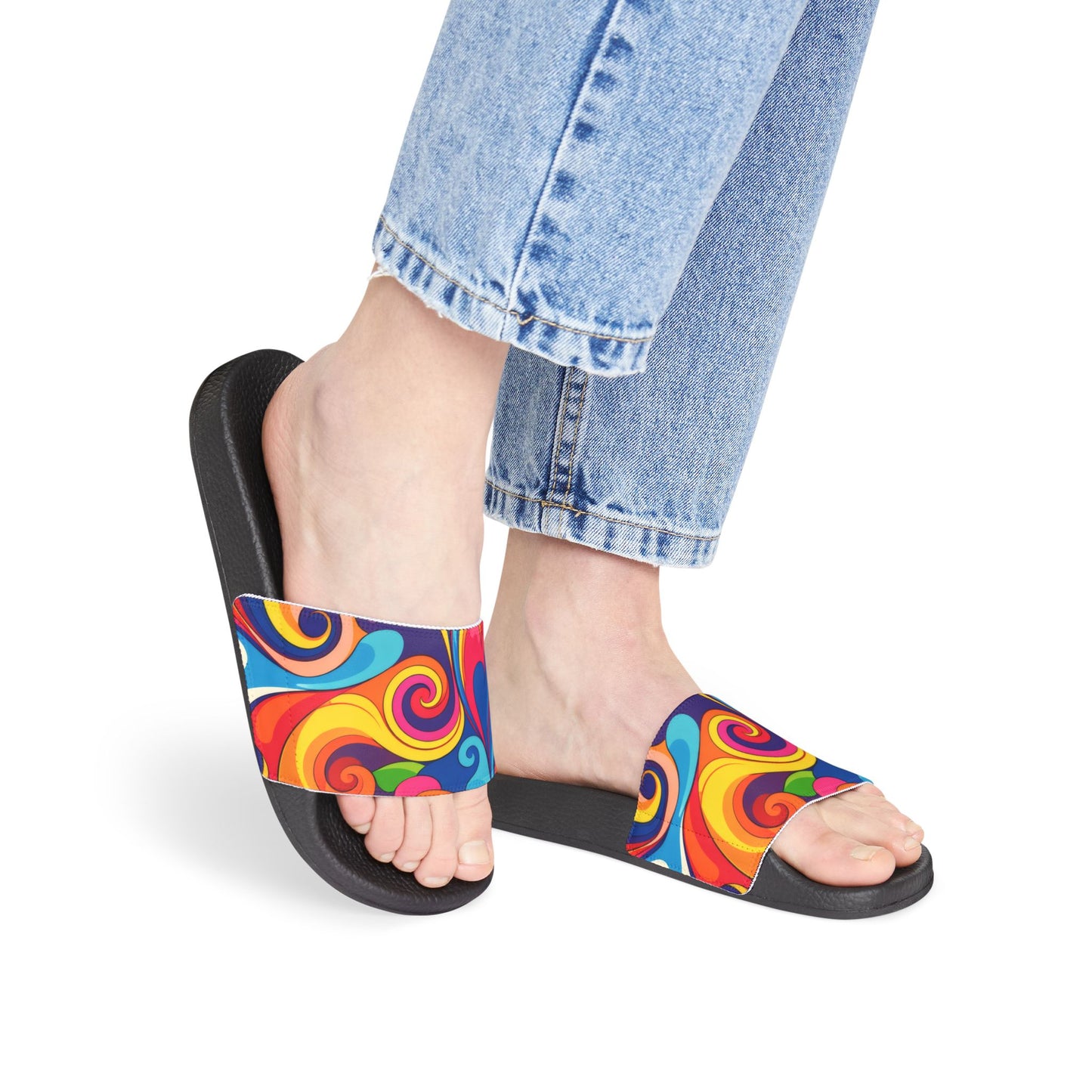 Colorful Swirl Slide Sandals — Removable-Strap Women's Summer Slides