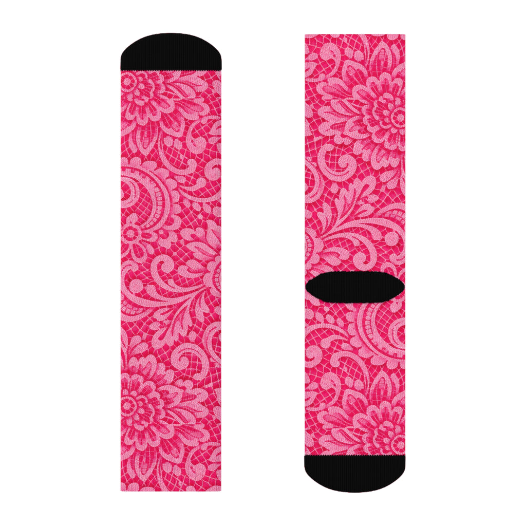 Pink Paisley Crew Socks — Floral Patterned Casual Socks for Women