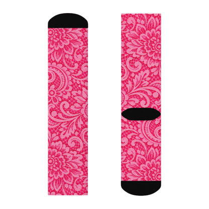 Pink Paisley Crew Socks — Floral Patterned Casual Socks for Women