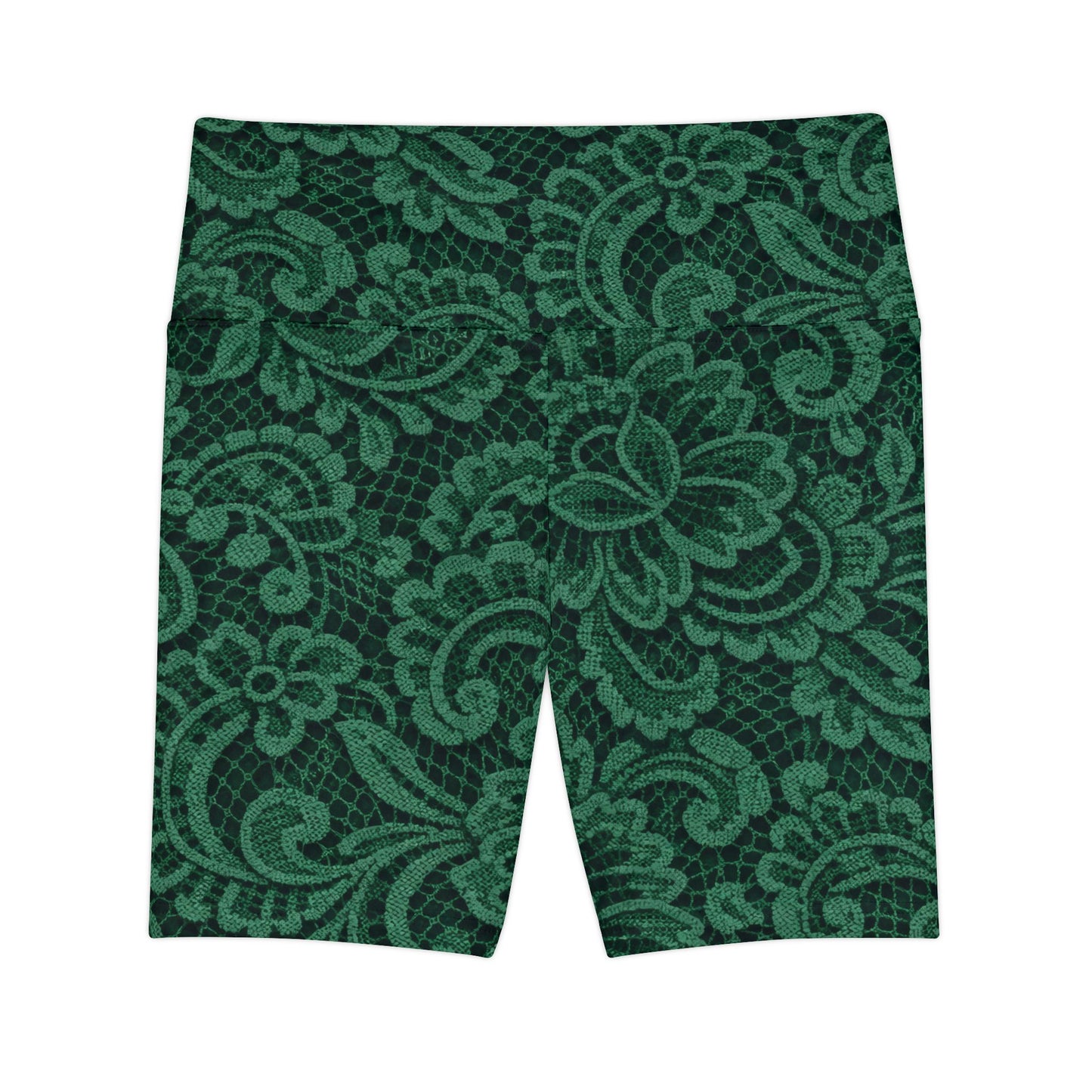 Green Lace Floral Women's Workout Shorts — High-Waist Activewear