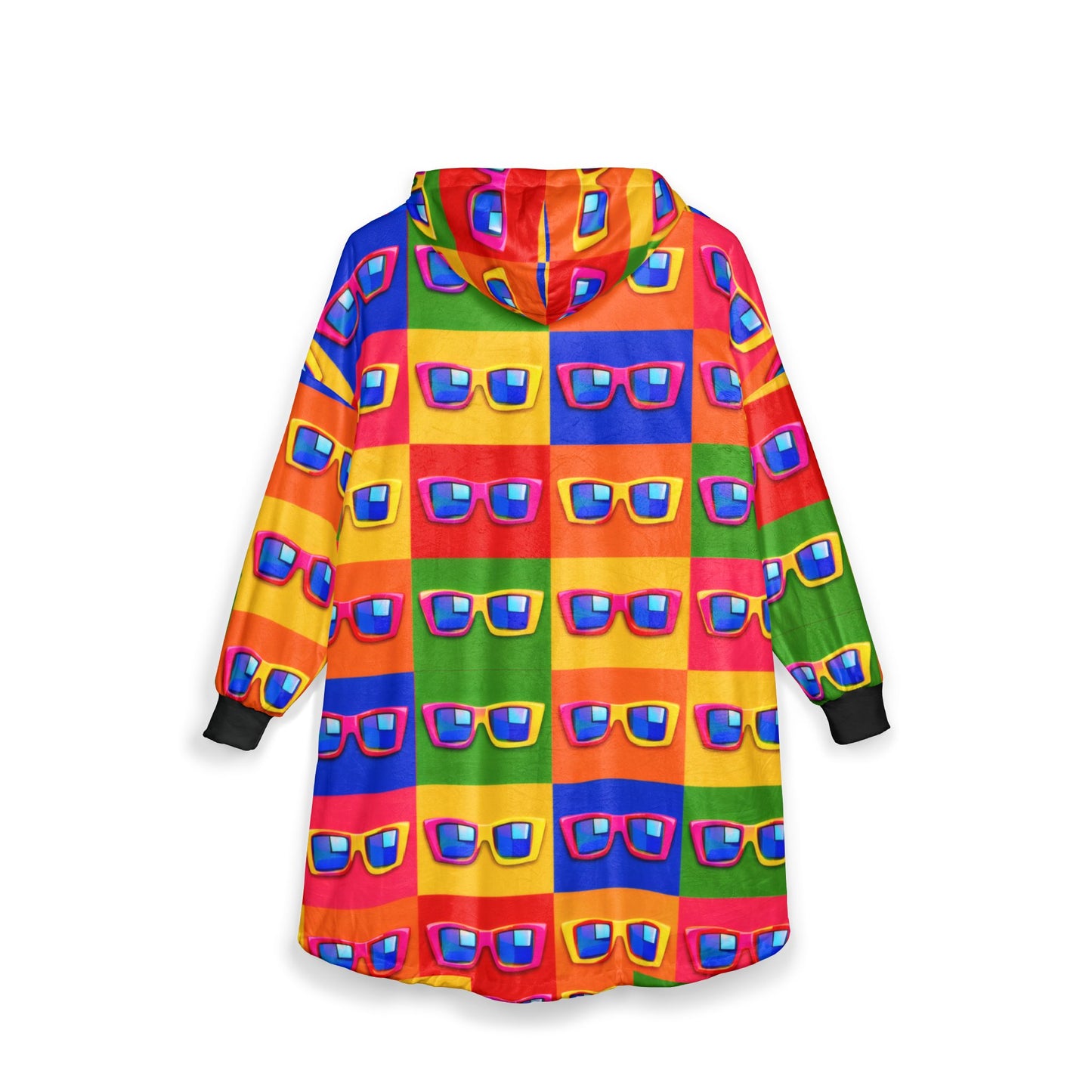 Colorful Pop Sunglasses Hooded Blanket — Retro Neon Pattern Cozy Throw