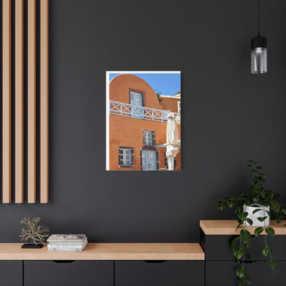 Oia Santorini Orange Facade Canvas — Mediterranean Terracotta Matte Wall Art