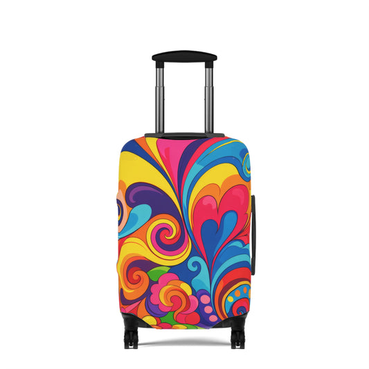 Psychedelic Swirl Luggage Cover — Colorful Retro Travel Protector