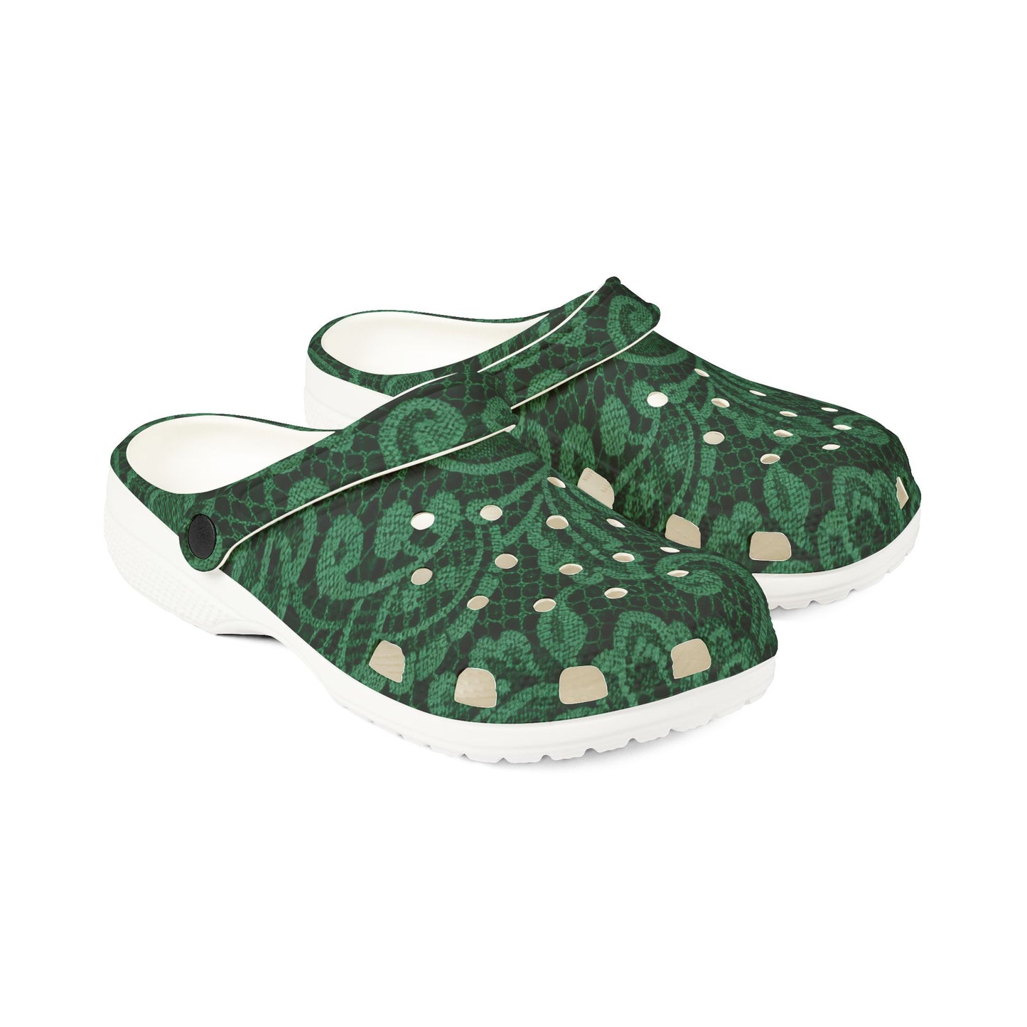 Green Paisley EVA Foam Clogs — Lightweight Slip-On Garden Shoes