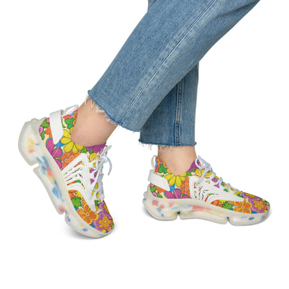 Floral Retro Mesh Sneakers — Women's Colorful 60s Flower Power Athletic Shoes