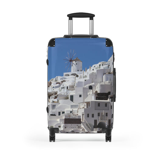 Luxury Santorini Oia Panorama Suitcase - Ghost City Edition - Aesthetic Greek Island Architecture Photography Luggage - Unique Travel Gift