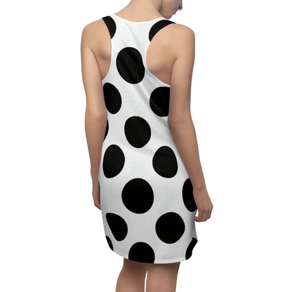Polka Dot Racerback Dress – Black & White AOP Sleeveless Dress