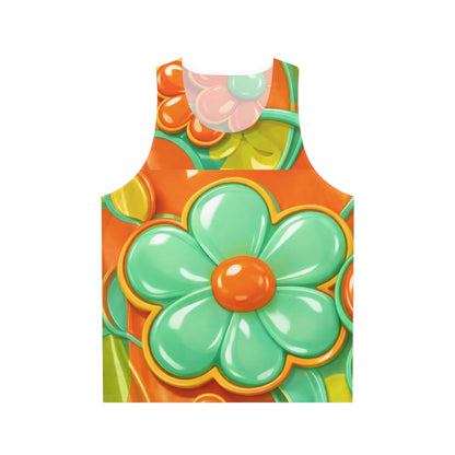 Retro Orange Green Floral Tank Top | Bright Flower Pattern All-Over Print