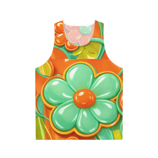 Retro Orange Green Floral Tank Top | Bright Flower Pattern All-Over Print