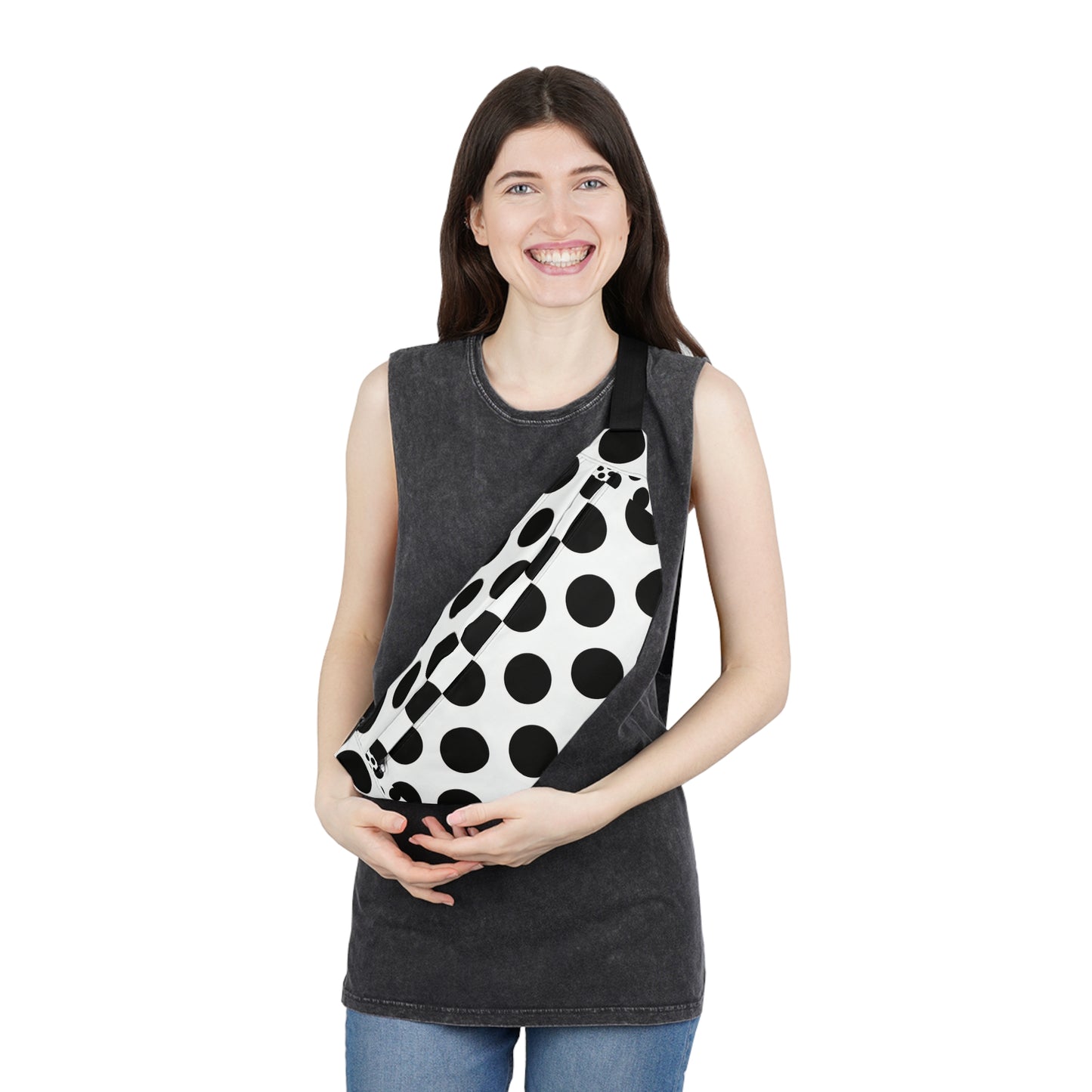 Polka Dot Large Fanny Pack — Retro Black & White Waist Bag