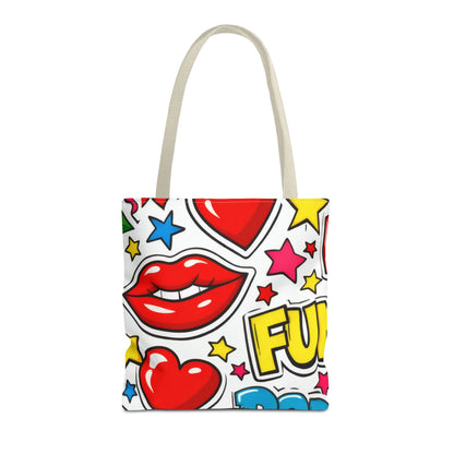 Pop Art Kiss & Cherries Tote Bag — Fun Retro Pattern All-Over Print