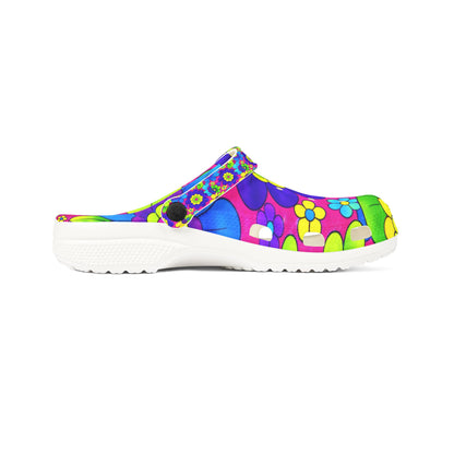 Retro Orange Green Floral Clogs EVA Foam Shoes | Flower Pattern Slip-On