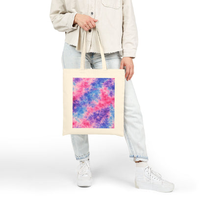 Tie-Dye Pink Blue Canvas Tote Bag — Colorful Festival Beach Market Bag