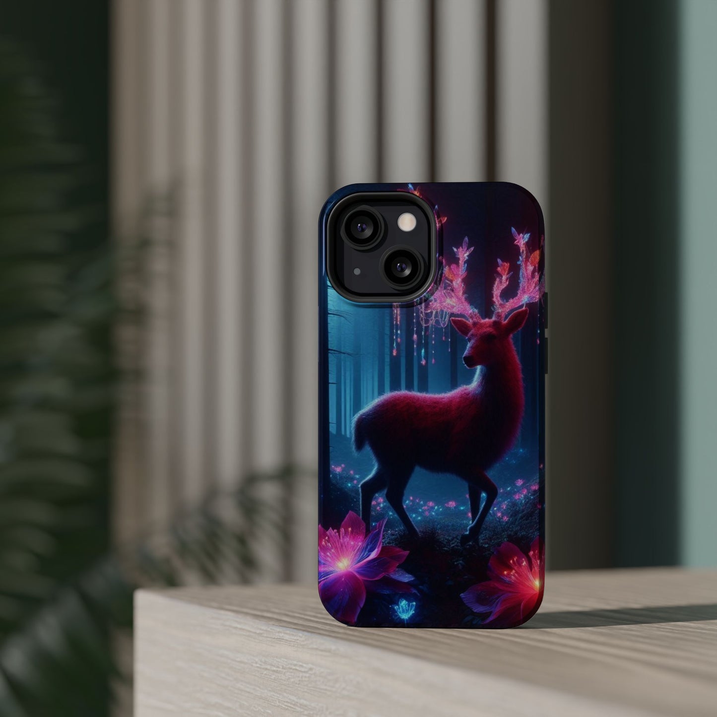 Magnetic Impact-Resistant Phone Case — Neon Fantasy Deer Forest Design
