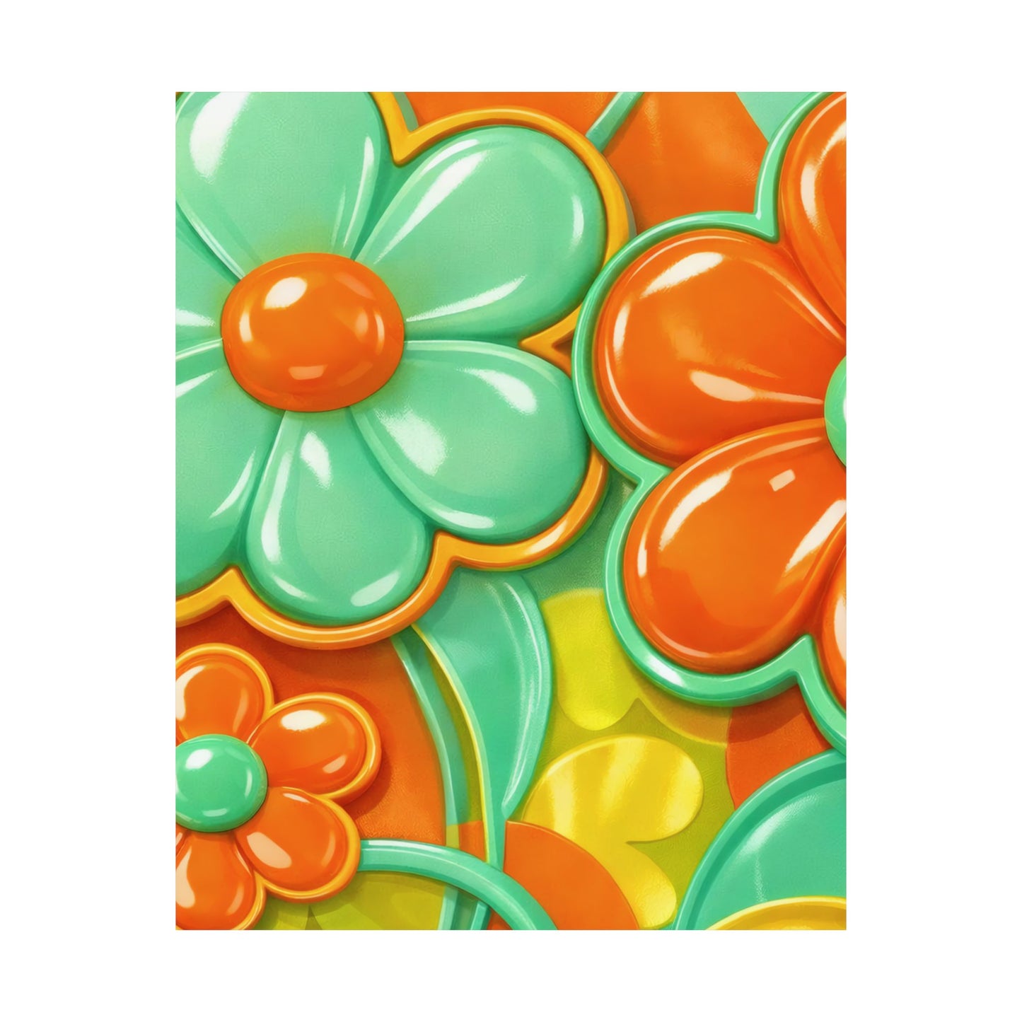 Retro Orange Teal Flower Pattern Poster | Satin Poster