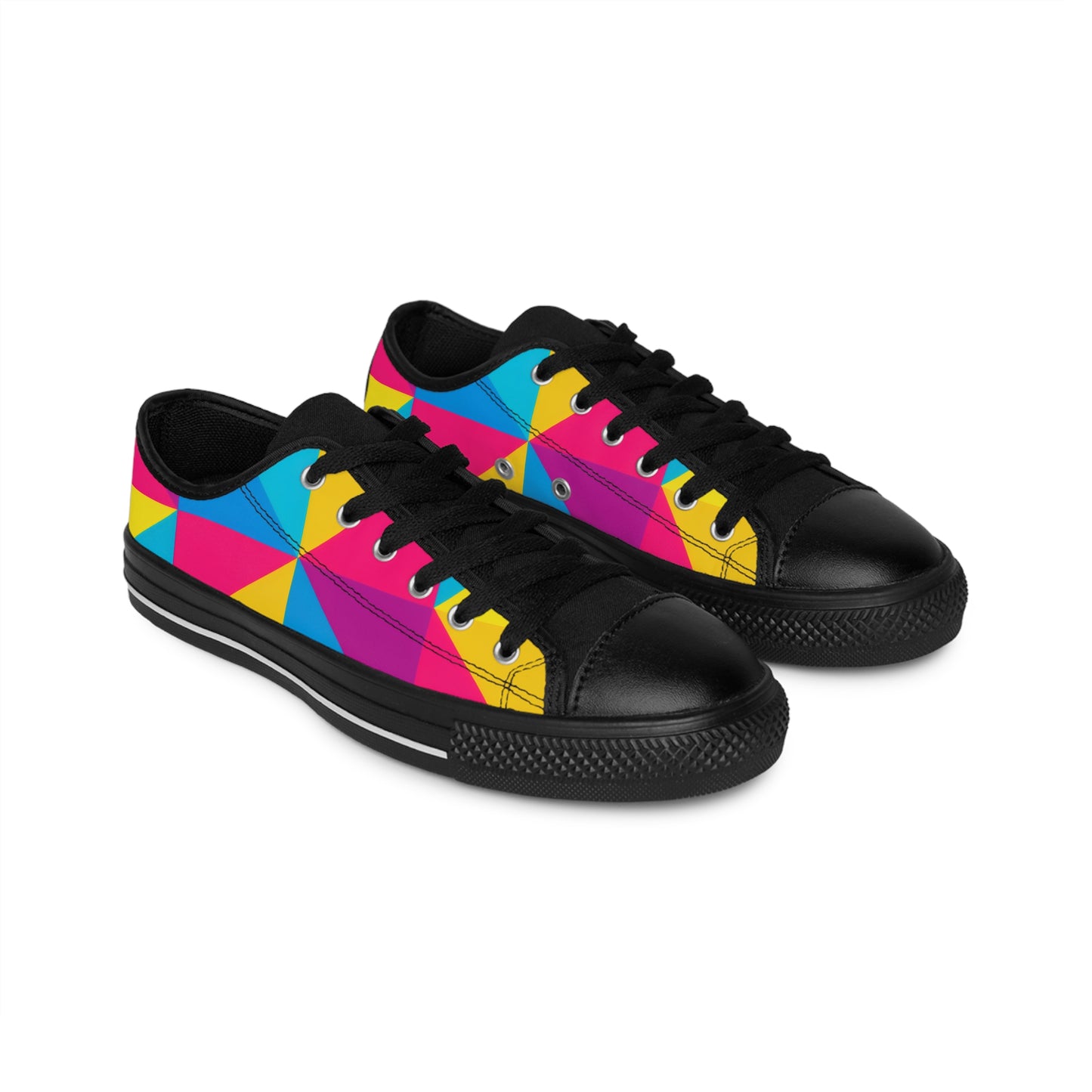 Women's Colorful Geometric Sneakers — Bright Triangle Print Low-Top Canvas Shoes
