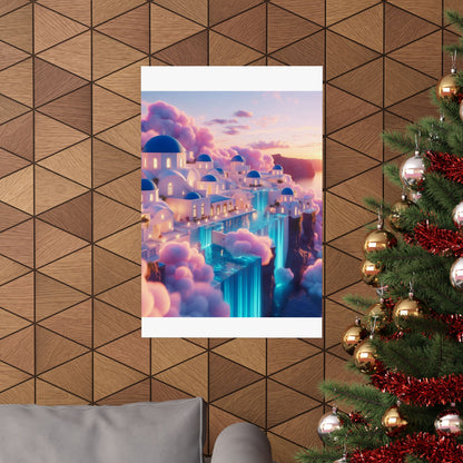 Dreamy Sunset Cloud City Matte Poster — Vertical Wall Art