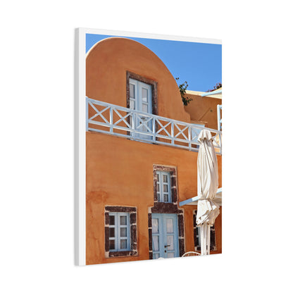 Oia Santorini Orange Facade Canvas — Mediterranean Terracotta Matte Wall Art