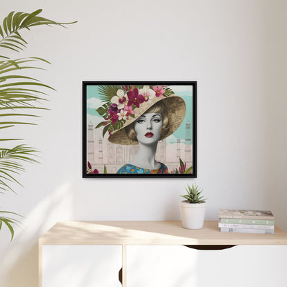Elegant vintage pop art woman in front of Taj Mahal in India Canvas Wall Art