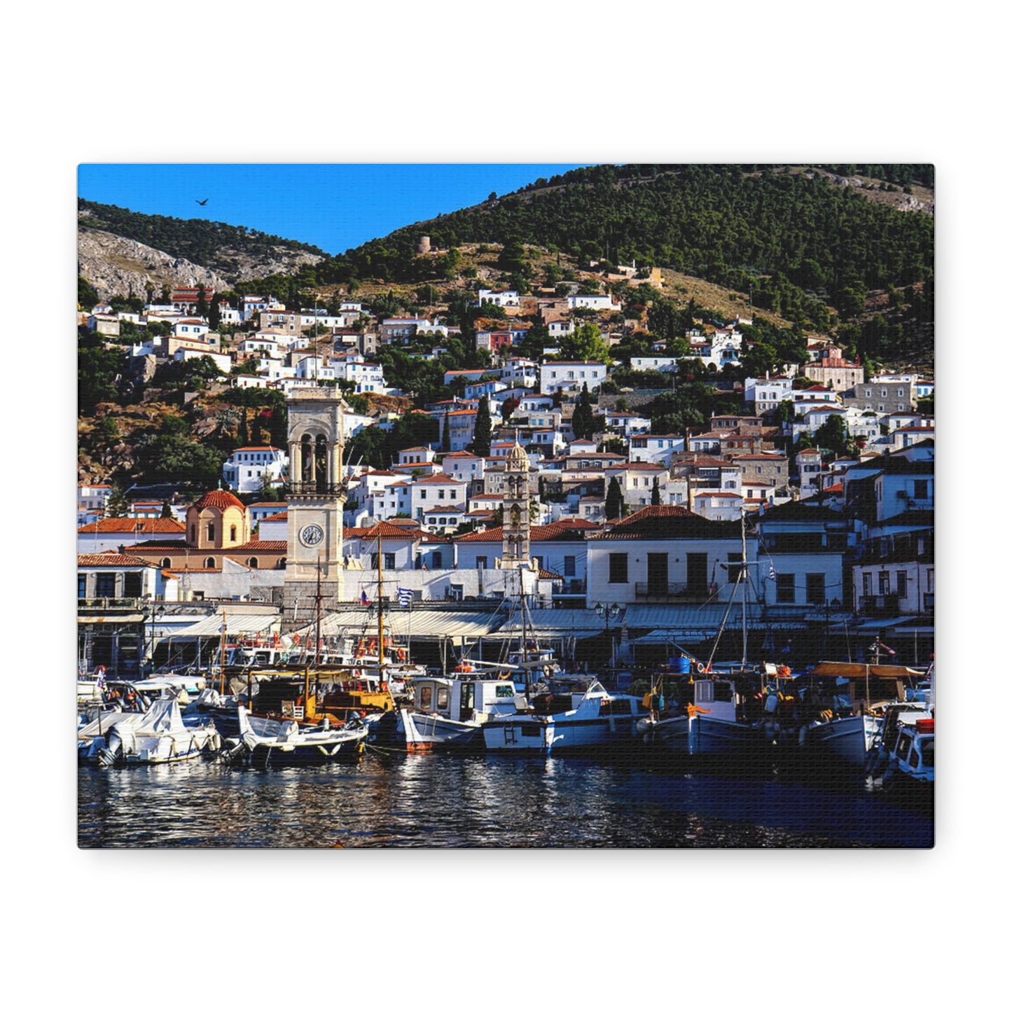 Hydra Island Greece Canvas Print, Mediterranean Harbor Wall Art, Greek Island Coastal Decor, Scenic Travel Photography Poster