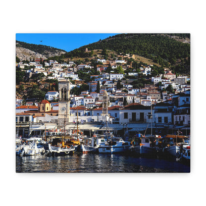 Hydra Island Greece Canvas Print, Mediterranean Harbor Wall Art, Greek Island Coastal Decor, Scenic Travel Photography Poster