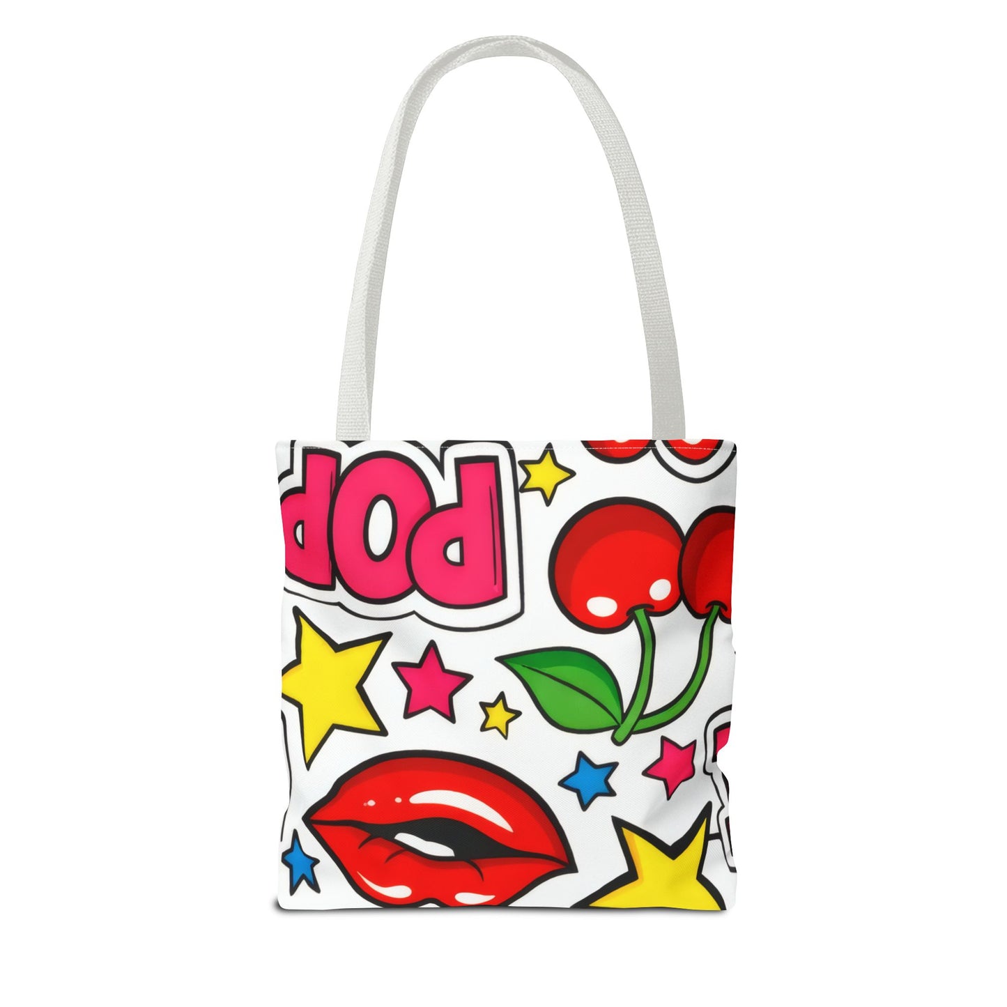 Pop Art Kiss & Cherries Tote Bag — Fun Retro Pattern All-Over Print