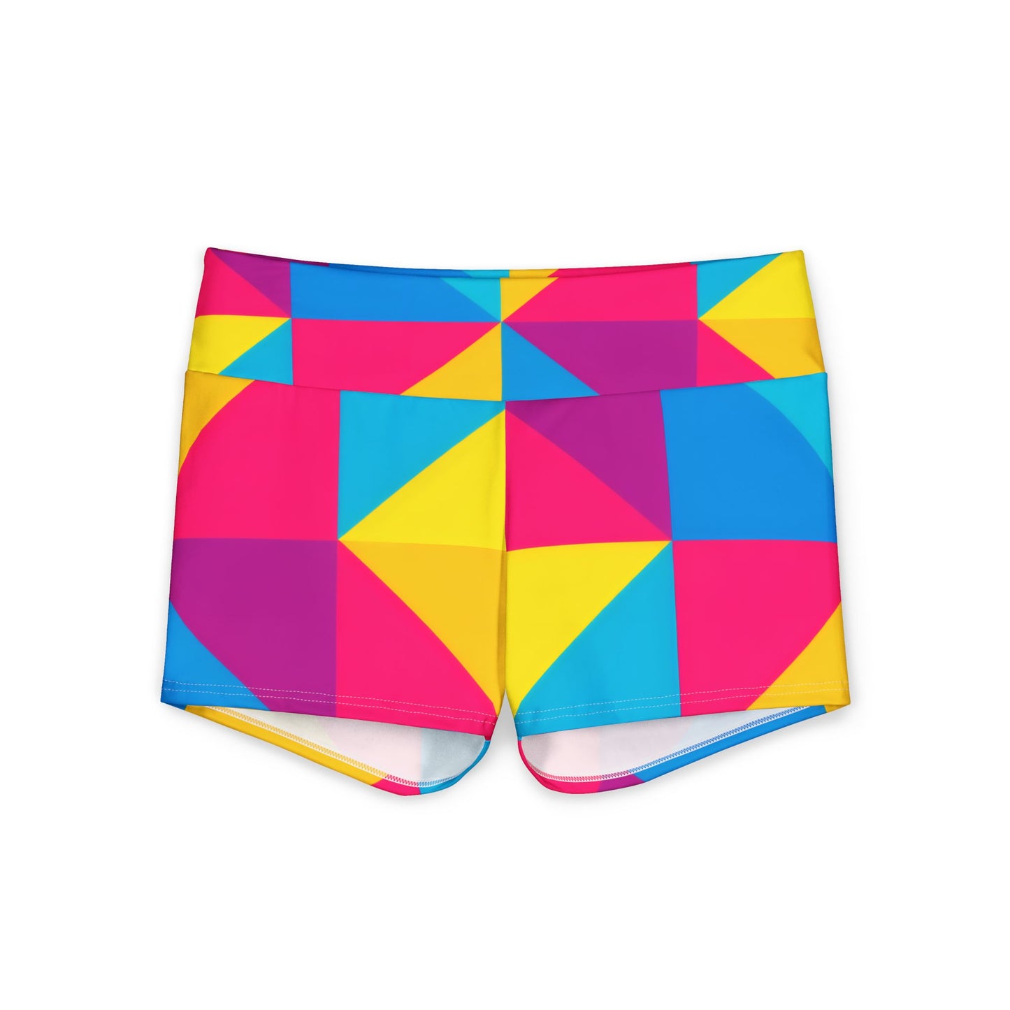 Women's Geo Colorblock Yoga Shorts — Bright Geometric Activewear