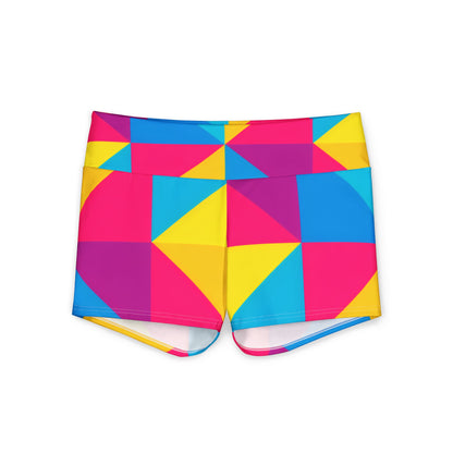 Women's Geo Colorblock Yoga Shorts — Bright Geometric Activewear