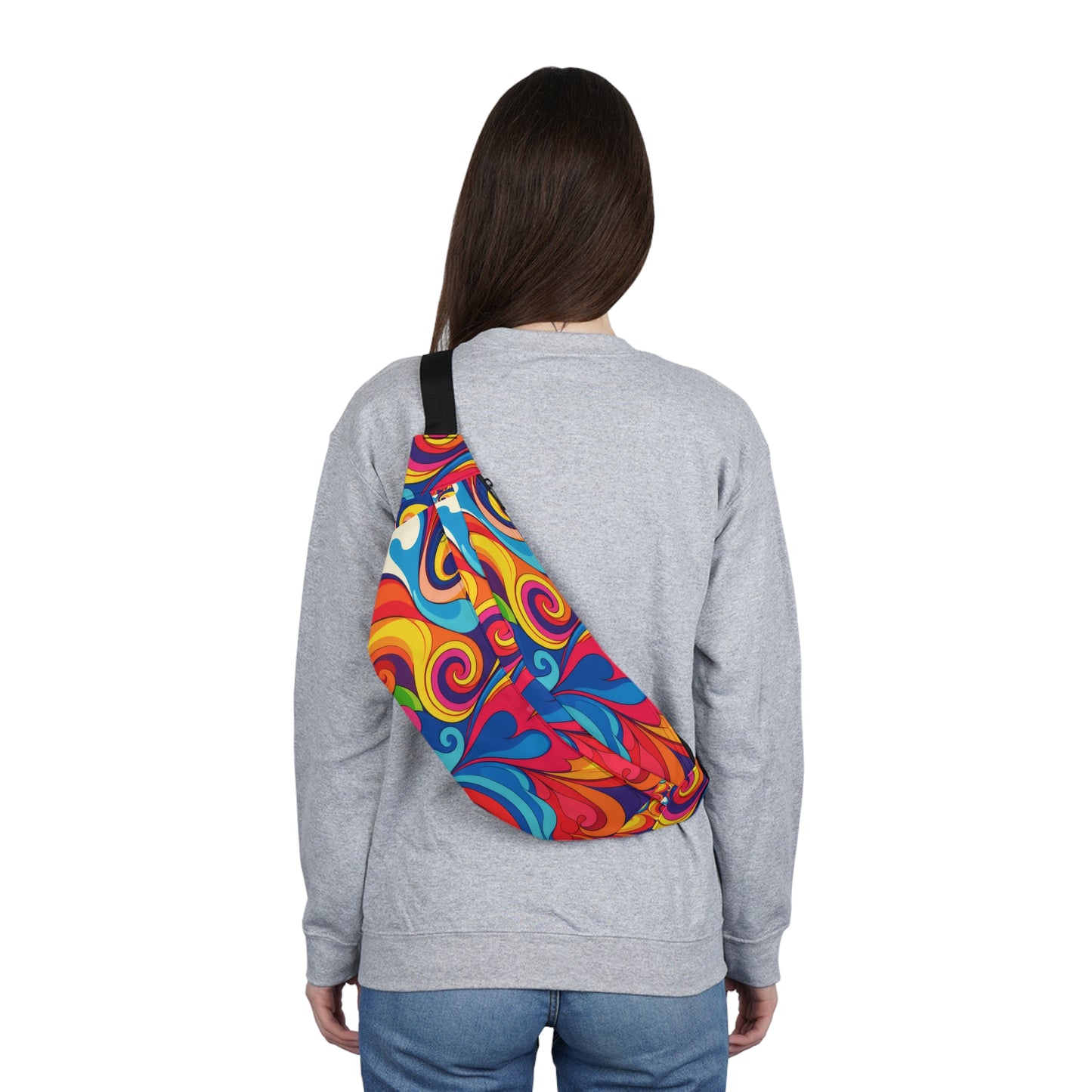 Psychedelic Heart Swirl Fanny Pack — Retro Rainbow Festival Waist Bag