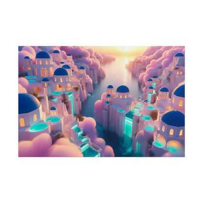 Dreamy Sunset Island Poster — Fantastical Cityscape Rolled Art Print